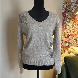 Gray Embroidered Women's Sweater